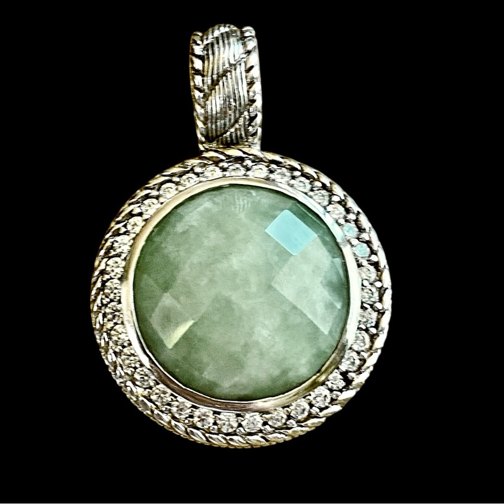 Elegant Judith Ripka Silver and Green jade Pendant